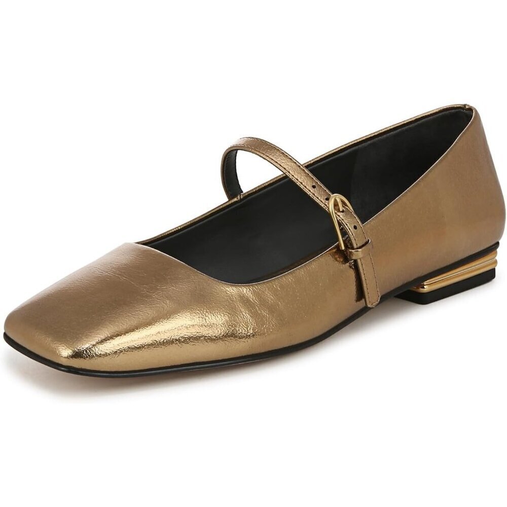 Franco Sarto Womens Bronze Metallic Faux Leather Tinsley Mary Jane Ballet Flats